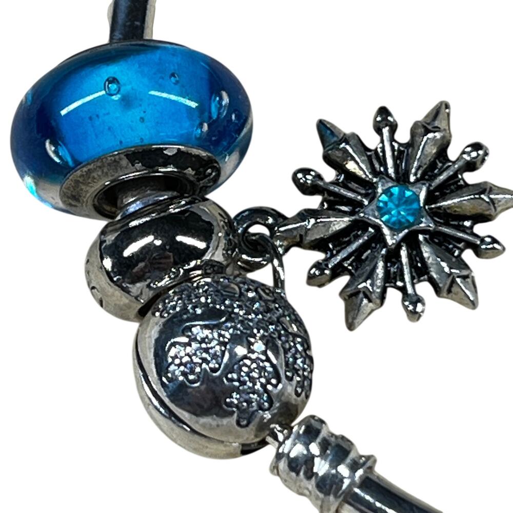 Pandora Limited Ed "Unique as You Are" Snowflake Bangle 925 Murano Blue Bead - Picture 2 of 16